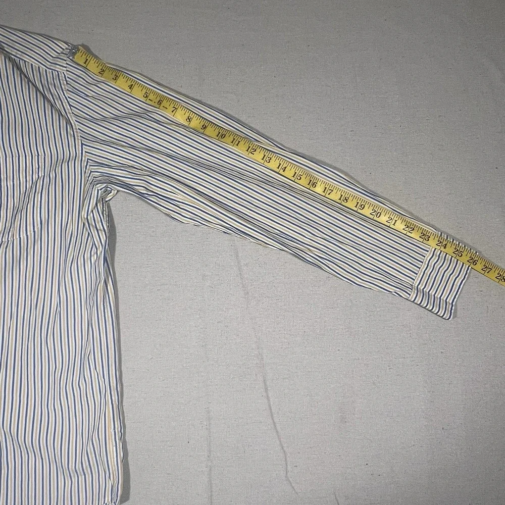 J Crew Secret Wash Shirting Mens Large Classic Striped Shirt Blue Yellow Stretch
